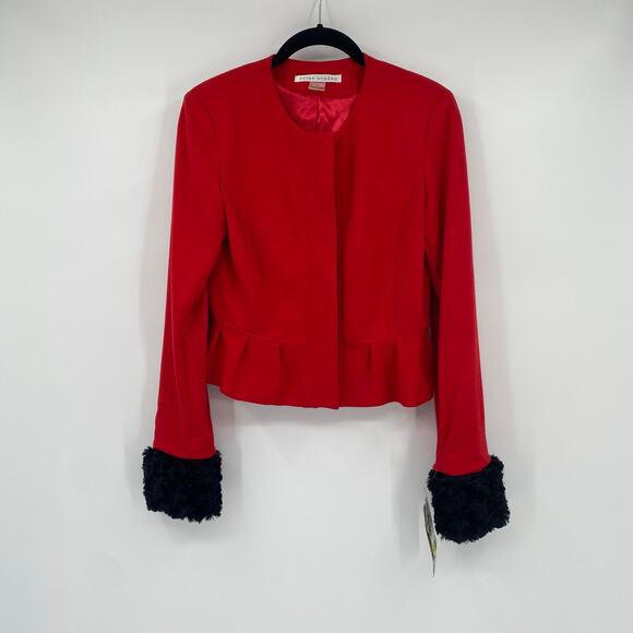 Peter Nygard Rouge Red Going My Way Zip Jacket Faux Fur Cuffs Size 8 Petite 8P - Picture 2 of 12